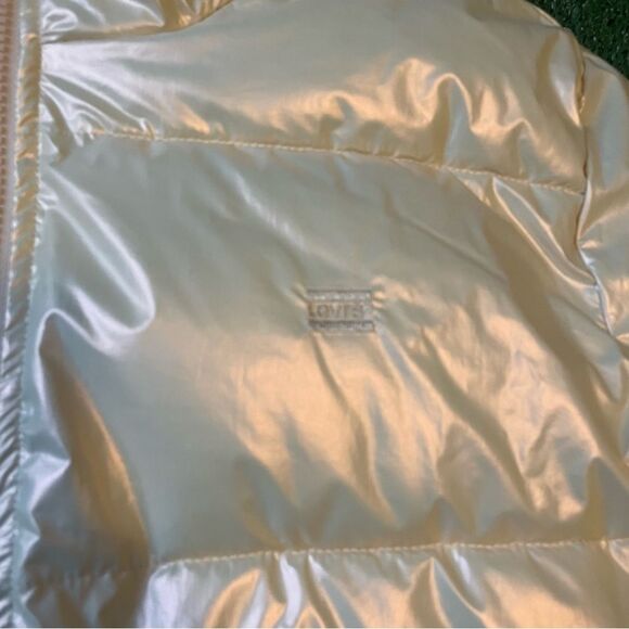 Levi's Hooded Puffer Jacket Ivory Irredescnet Size Large - Picture 3 of 6